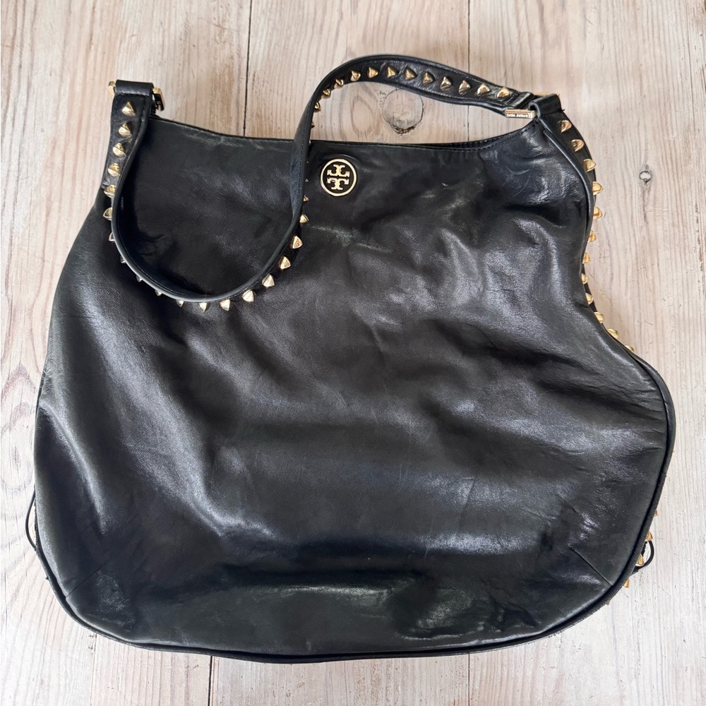 Tory Burch Black Hobo Bag with Studded Detailing